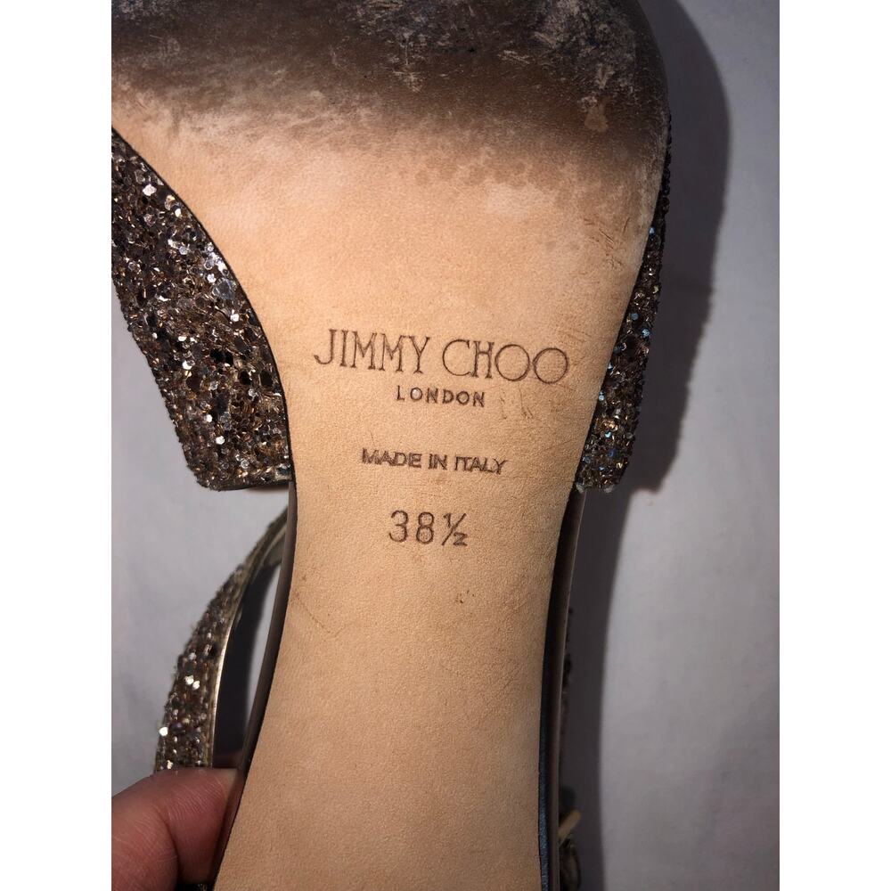 Jimmy Choo Emily Gold Glitter Sandals Strappy Heel 38.5 US 8.5 Criss Cross Heels - Picture 11 of 12